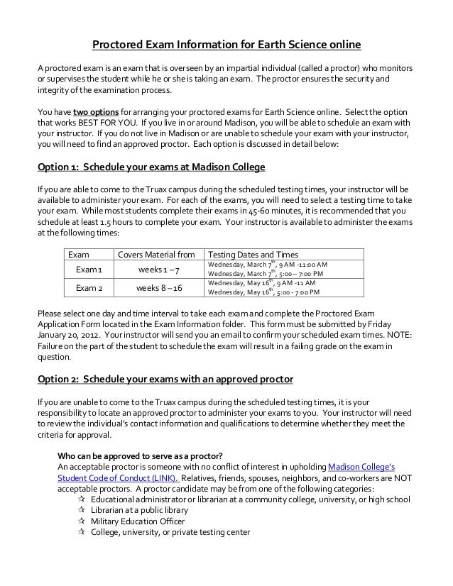 Proctored Exam Form and Email Templates