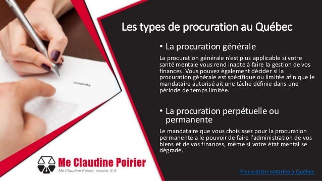 Procuration notariée à Québec par Claudine Poirier, notaire
