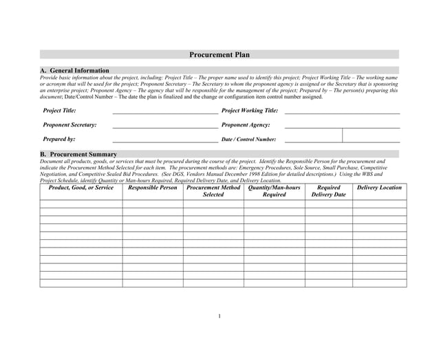 Procurement Development Plan Example Procurement plan-template-1.2 | DOC