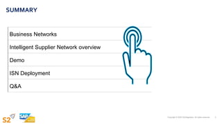 SUMMARY
Business Networks
Intelligent Supplier Network overview
Demo
ISN Deployment
Q&A
 