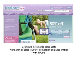 Signiﬁcant incremental sales uplift:
More than doubled (100%+) conversion on pages enabled
                      with 10CMS
 