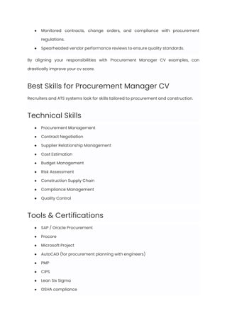 Procurement Manager Resume Examples & Writing Guide for 2025 | PDF