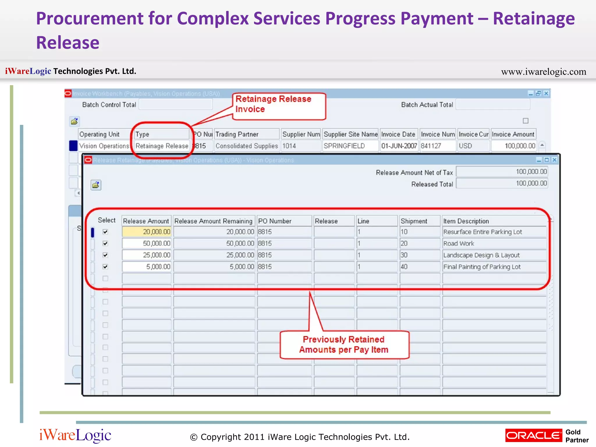 Procurement for Complex Services Progress Payment – Retainage Release 