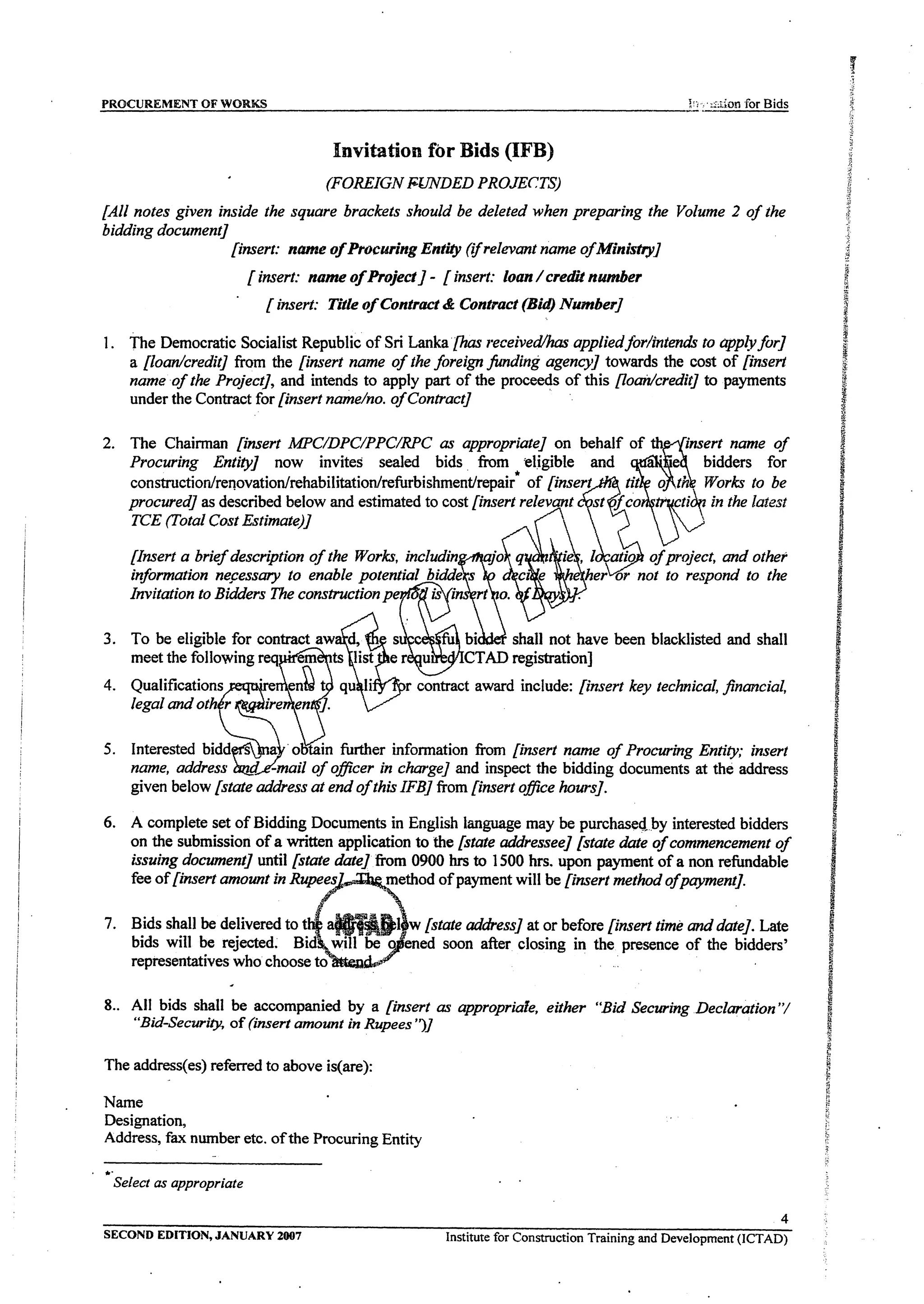 Procurement of work ICTAD sbd 01 2007 | PDF