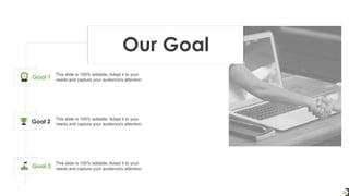 26
This slide is 100% editable. Adapt it to your
needs and capture your audience's attention.
Goal 1
This slide is 100% editable. Adapt it to your
needs and capture your audience's attention.
Goal 2
This slide is 100% editable. Adapt it to your
needs and capture your audience's attention.
Goal 3
Our Goal
 