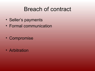 Breach of contract Seller’s payments Formal communication Compromise Arbitration
