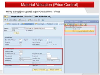 Material Valuation (Price Control)
Moving average price updated as per Purchase Order / Invoice
 