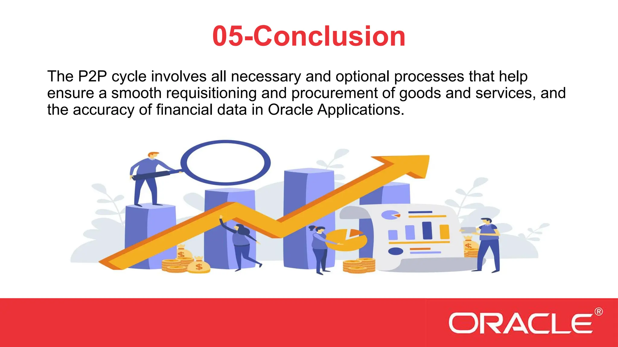 05-Conclusion
The P2P cycle involves all necessary and optional processes that help
ensure a smooth requisitioning and procurement of goods and services, and
the accuracy of financial data in Oracle Applications.
 