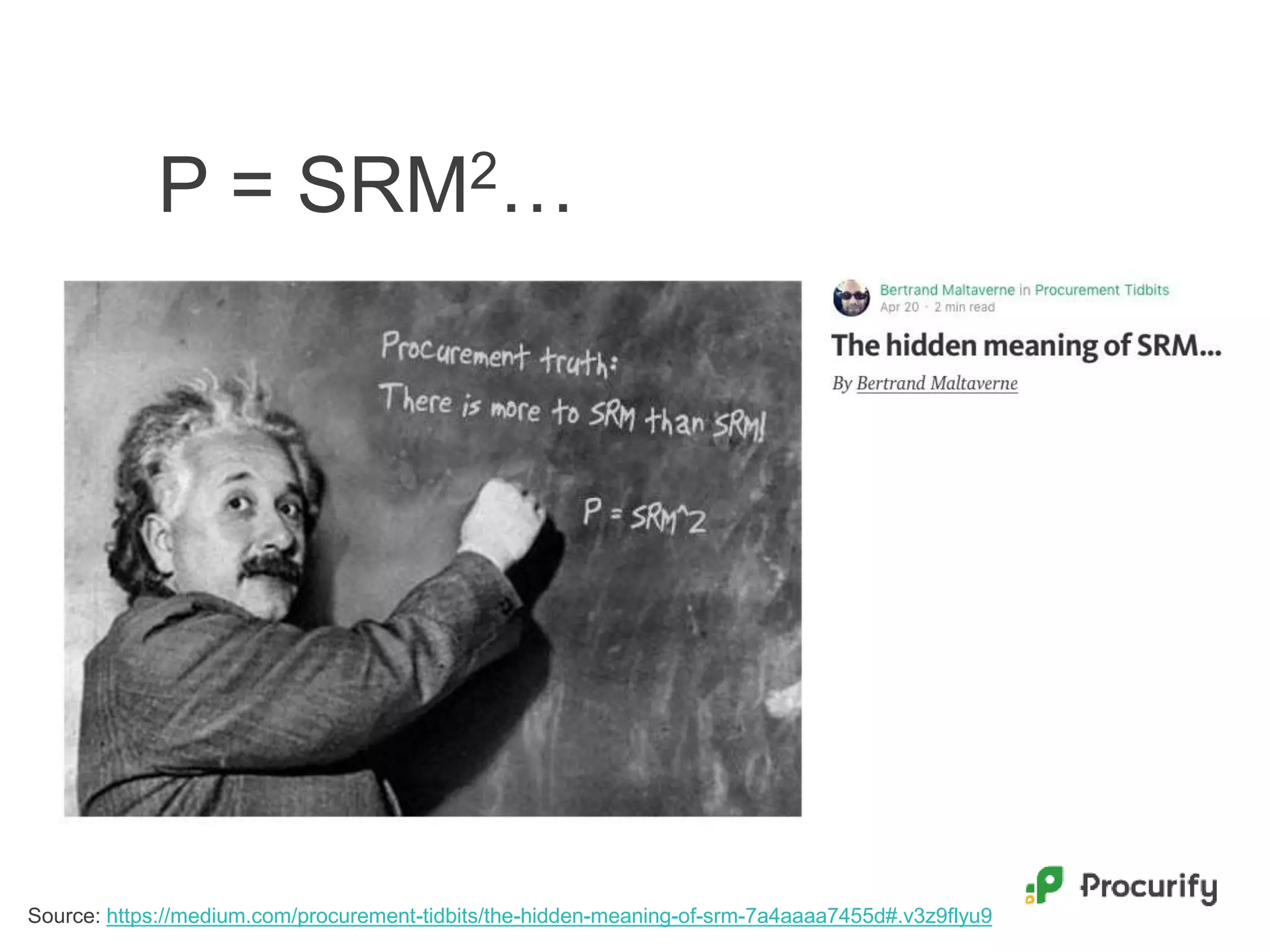 P = SRM2…
Source: https://medium.com/procurement-tidbits/the-hidden-meaning-of-srm-7a4aaaa7455d#.v3z9flyu9
 