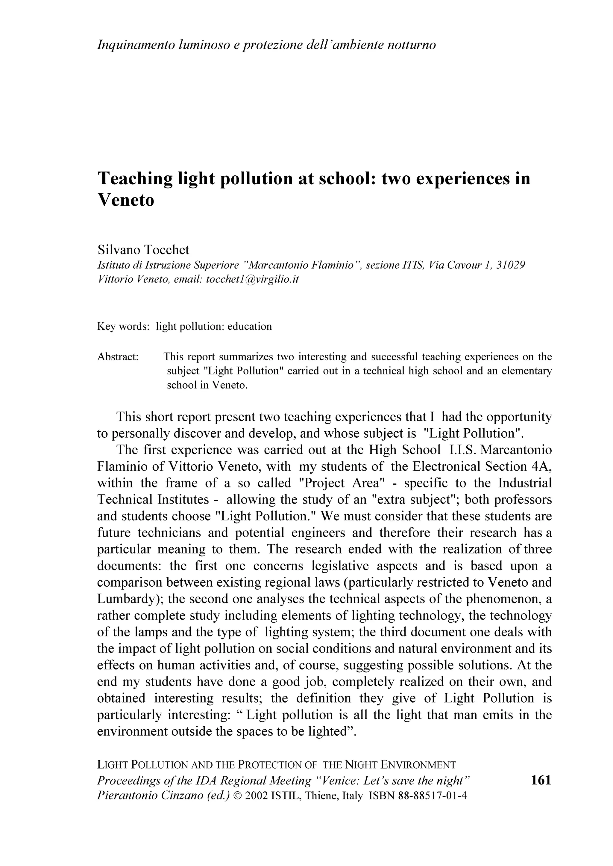 5DSSRUWR ,67,/  6WDWR GHO FLHOR QRWWXUQR LQ


/DBCUÃ3PGGVUDPIÃ6I9ÃUC@Ã3SPU@8UDPIÃPAÃÃUC@Ã1DBCUÃ(IWDSPIH@IU
Ã




3URFHHGLQJV RI WKH ,'$ 5HJLRQDO 0HHWLQJ ³9HQLFH /HW¶V VDYH WKH QLJKW´                        
3LHUDQWRQLR LQ]DQR HG 