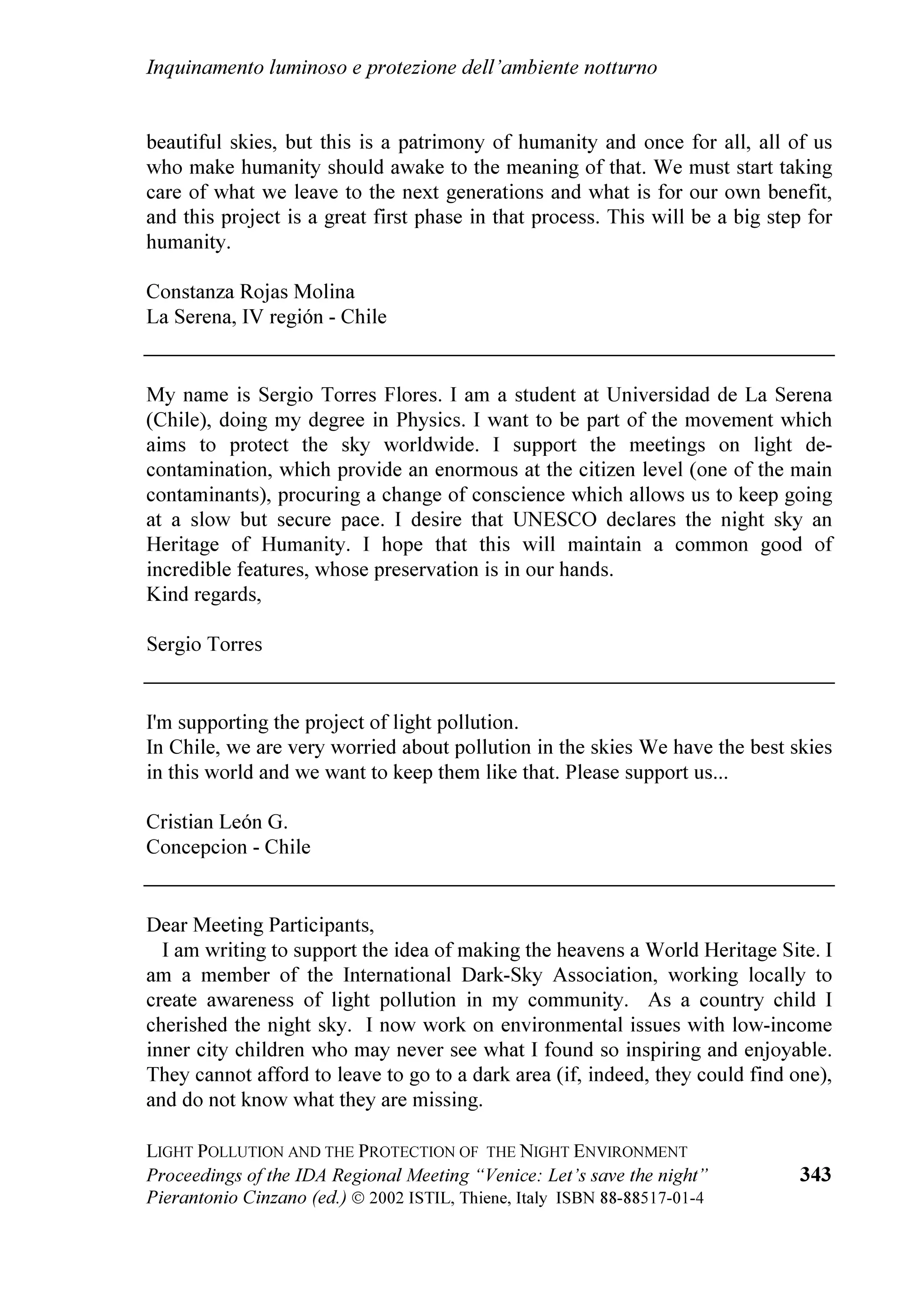 LQ]DQR )DOFKL (OYLGJH SUHVHQWHG DW WKH 8QLWHG 1DWLRQV 6SHFLDO (QYLURQPHQWDO
6PSRVLXP ³3UHVHUYLQJ WKH $VWURQRPLFDO 6N´ :LHQ  