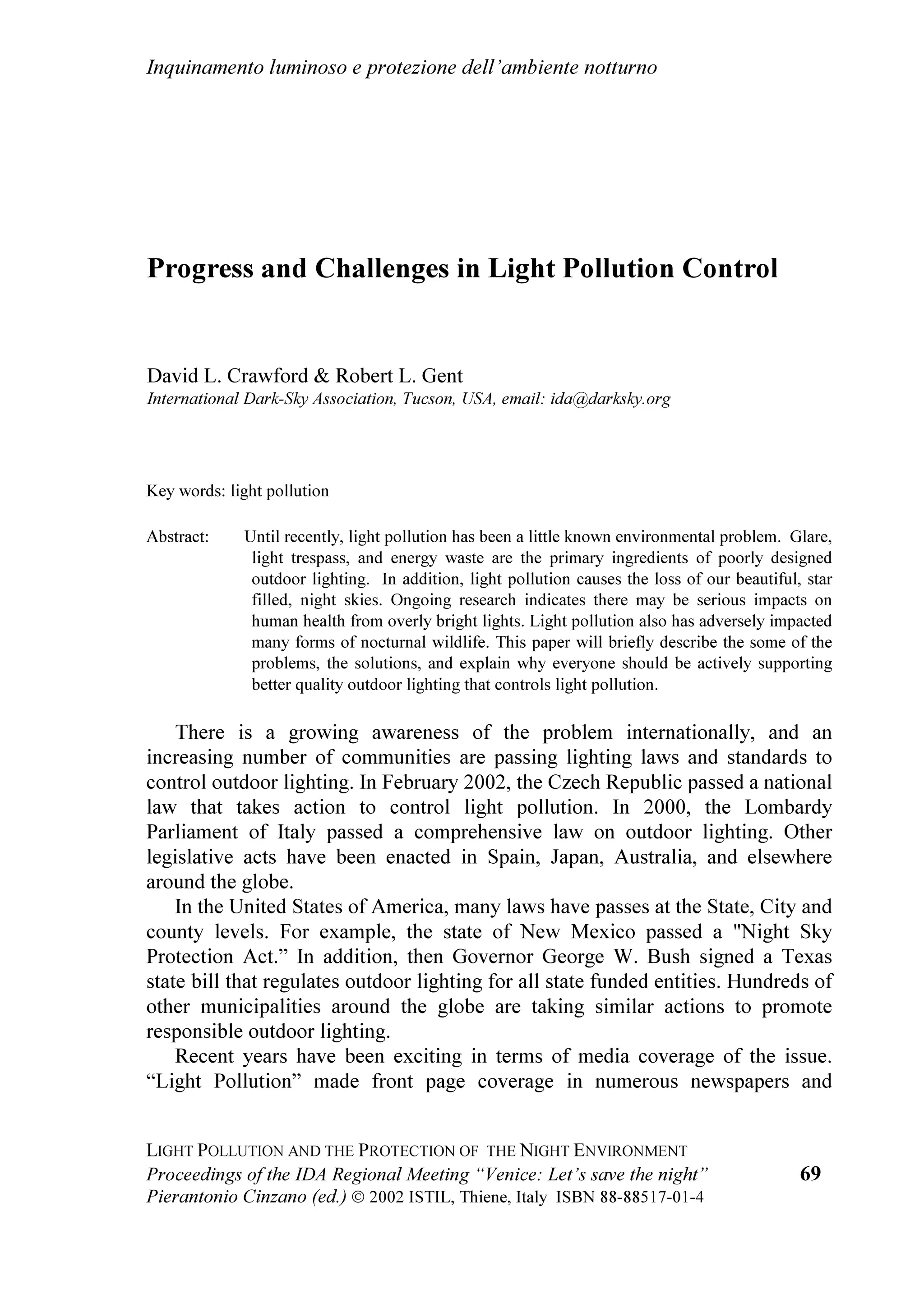 ,QTXLQDPHQWR OXPLQRVR H SURWH]LRQH GHOO¶DPELHQWH QRWWXUQR


IRU SURWHFWLQJ WKH QLJKWWLPH HQYLURQPHQW IRU VDYLQJ HQHUJ DQG IRU LPSURYLQJ
VDIHW DQG YLVLELOLW

LY 