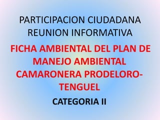 PARTICIPACION CIUDADANA
REUNION INFORMATIVA
FICHA AMBIENTAL DEL PLAN DE
MANEJO AMBIENTAL
CAMARONERA PRODELORO-
TENGUEL
CATEGORIA II
 