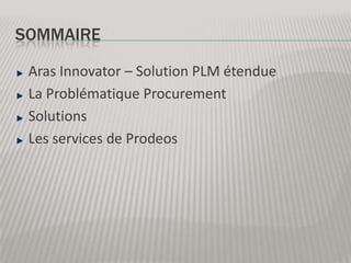 SommaireAras Innovator – Solution PLM étendueLa Problématique ProcurementSolutionsLes services de Prodeos