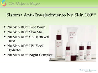 Sistema Anti-Envejecimiento Nu Skin  180 ° ®  Nu Skin 180 ° ®  Face Wash Nu Skin 180 ° ®   Skin Mist Nu Skin 180 ° ®   Cell Renewal Fluid Nu Skin 180 ° ®   UV Block Hydrator Nu Skin 180 ° ®   Night Complex 