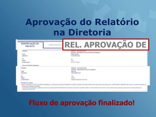 Aprovação do Relatório
     na Diretoria
          REL. APROVAÇÃO DE




Fluxo de aprovação finalizado!
 