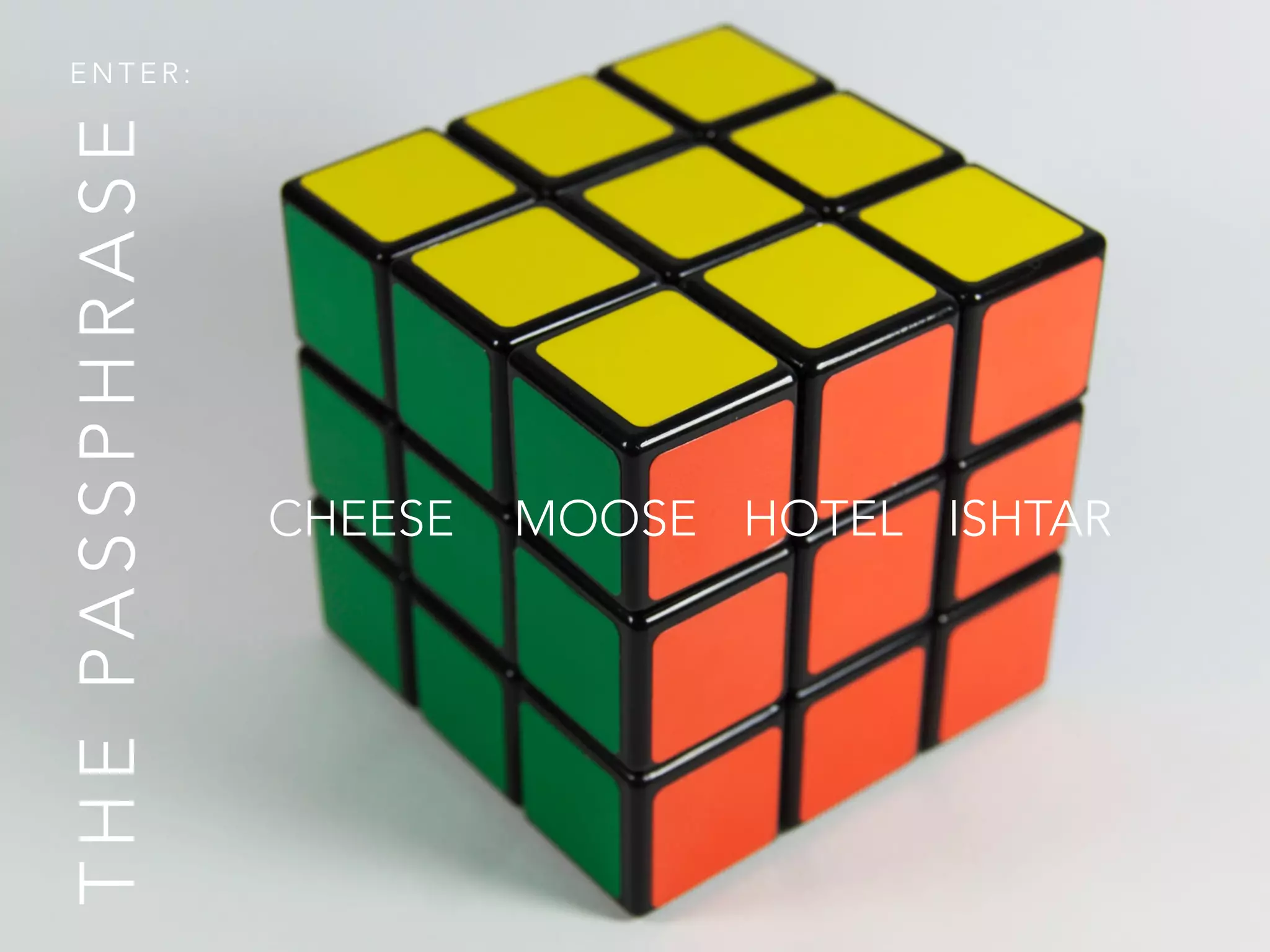 THEPASSPHRASE
E N T E R :
CHEESE MOOSE HOTEL ISHTAR
 