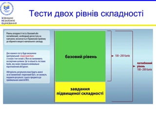 ЗОВНІШНЄ 
НЕЗАЛЕЖНЕ 
ОЦІНЮВАННЯ 
Тести двох рівнів складності 
 