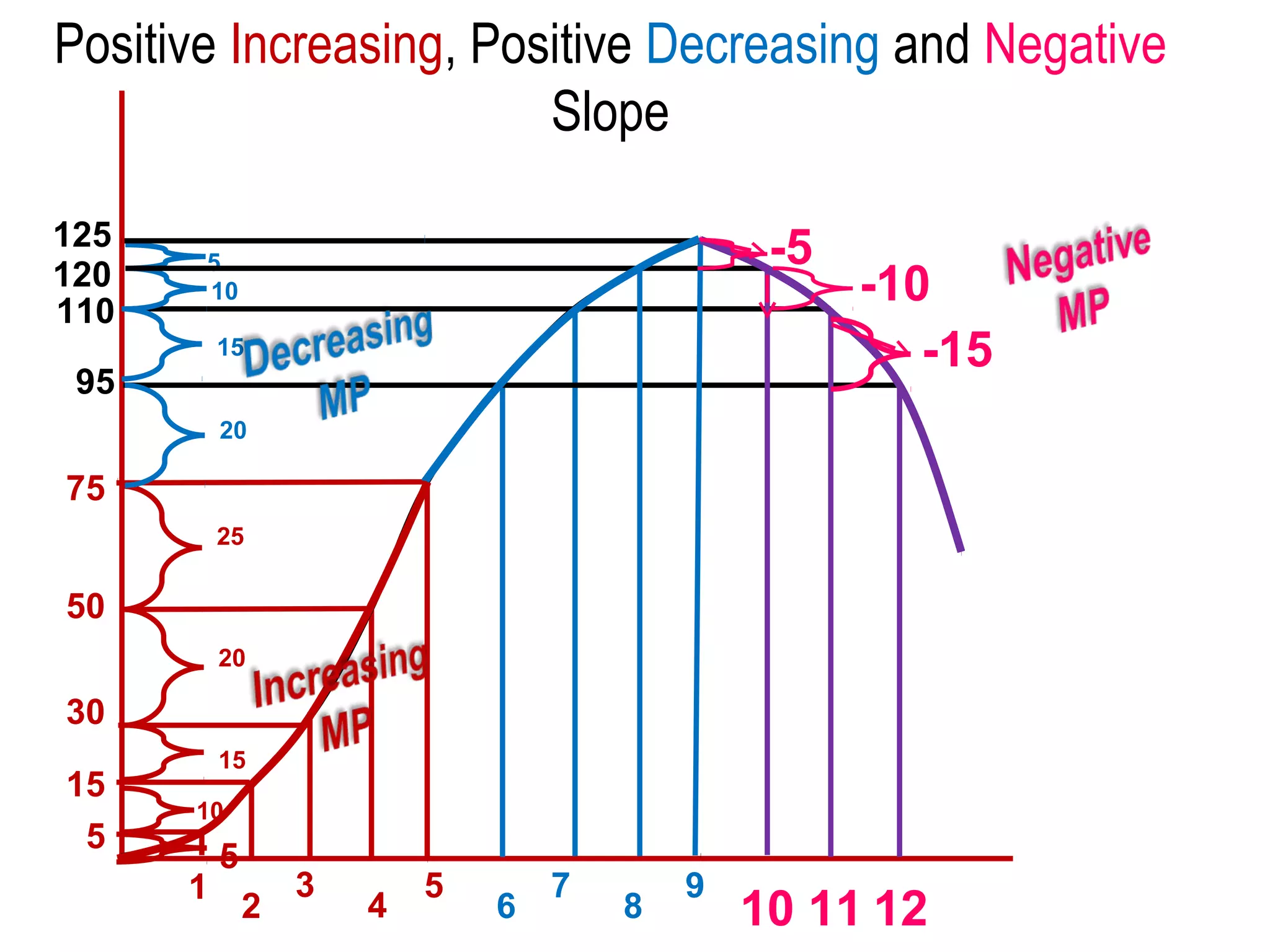 Positive Increasing, Positive Decreasing and Negative
Slope
125
120
110

-5

5
10
15

95

-10
-15

20

75
25

50
20

30
15
5

15
10

1

5
2

3

4

5

6

7

8

9

10 11 12

 