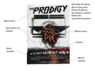 Band name
Information on
release

Normally the dance
genre have quite
colourful albums
and adverts, doesn’t
follow the
con...