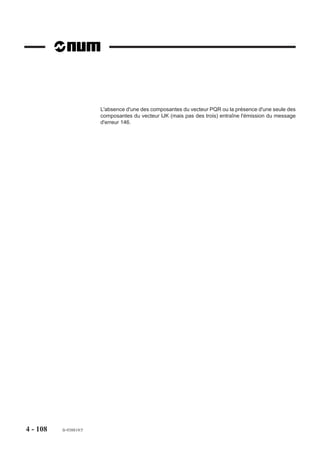 Exécution d’un lamage en correction de rayon, application du positionnement avec
                       arrêt à vitesse programmée (R+/R-)
                       Fraise prévue en programmation : diamètre = 16 . Fraise déclarée dans le correcteur
                       D12 : diamètre 20 (soit rayon R = 10).

                                           Z
                                    5




                                               Lamage ø 50 profondeur 5




                                                                      G03


                                                                    G01          b
                                                                a
                                    50




                                           Y

                                         OP      X
                                                      50                    R-


                       %13
                       N10   G00 G52 Z..
                       N20   T12 D12 M06 (FRAISE DIAMETRE 16)
                       N30   S300 M40 M03
                       N40   G00 X50 Y50 Z3                          Point a, approche
                       N50   G01 Z-5 F50 M08
                       N60   R- X75 F100                             Arrêt avant le point programmé
                       N70   G41 G03 X75 Y50 I50 J50 F150            Point b
                       N80   G00 G40 X50
                       N90   Z50
                       N..




4 - 98   fr-938819/5
 