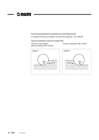 Exemples

                        Exécution d’une poche rectangulaire dans le plan XY (G17)

                               Z                      ER2
                               ,,,,,,,,,,
                               ,,, ,,,,,
                               ,,,,,,,,,,
                               ,,,,,,,,,,
                               ,,,,,,,,,,
                               ,,,,,,,,,,
                               ,,,,,,,,,,
                               ,,,,,,,,,,
                               ,,,,,,,,,,
                               ,,,,, , ,,
                               ,,,,,,,,,,
                               ,,,,,,,,,,
                               ,,,,,,,,,,
                               ,,,,,,,,,,
                               ,,,,,,,,,,
                               ,,,,,,,,,,
                               ,,,,,,,,,,
                               ,,,,,,,,,,
                               ,,,,,,,,,,
                               ,,,,,,,,,,
                               ,,,,,,,,,,
                               ,,,,,,,,,,
                               ,,,,,,,,,,
                               ,,,,,,,,,,
                               ,,,,,,,,,,
                               ,,,,,,,,,,
                               ,,,,,,,,,,
                               ,,,,,,,,,,
                               ,,,,,,,,,,
                               ,,,,,,,,,,
                               ,,,,,,,,,,
                               ,,,,,,,,,,
                               ,,,,,,,,,,
                               ,,,,,,,,,,
                        24




                                  ,,,
                                                                EX = 100
                                     EB20




                                                                                             EY = 50
                        52




                               Y

                              OP     X           75

                        Ebauche seule sans finition.

                        %55
                        N10   G00 G52 Z..
                        N20   T04 D04 M06 (FRAISE DIAMETRE=8 COUPE AU CENTRE)
                        N30   S3000 M03 M40
                        N40   G45 X75 Y52 Z-24 ER2 EX100 EY50 EB20 P5 Q7 EP100 EQ500
                        N50   G00 G52 Z..
                        N..
                        Ebauche et finition avec le même outil.

                        %55
                        N10   G00 G52 Z..
                        N20   T04 D04 M06 (FRAISE DIAMETRE=8 COUPE AU CENTRE)
                        N30   S3000 M03 M40
                        N40   G45 X75 Y52 Z-24 ER2 EX100 EY50 EB20 P5 Q7 I0.3 J0.3 EP100 EQ500 EI70 EJ300
                        N50   G00 G52 Z..
                        N..


4 - 152   fr-938819/5
 