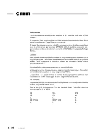 %400
                        N10 G0 G52 Z..
                        N20 G52 X.. Y.. M05 M09

                        $0 EN-TETE DE DEFINITION GEOMETRIQUE
                        N50 G46 NU0 NP1 ED16 Q10 J0.5 NR+ R03

                        N100   G46 NU3 (DEFINITION LIMITES SURFACAGE)
                        N110   G01 X0 Y-30 (DEPART SURFACAGE)
                        N120   X-160 EB20
                        N130   Y60 EB20
                        N140   X-10 EB20
                        N150   Y30 EB10
                        N160   X0
                        N170   G02 X0 Y-30 I0 J0

                        N200   G46 NU4 (DEFINITION LIMITES EVIDEMENT)
                        N210   G01 X-130 Y10 (DEPART EVIDEMENT)
                        N220   Y30 EB5
                        N230   X-40 EB5
                        N240   Y-10 EB5
                        N250   X-130 EB5
                        N260   Y10

                        N300 G46 NU2 (DEFINITION CONTOUR ILOT)
                        N310 G01 X20 Y0 (DEPART ILOT)
                        N320 G02 X20 Y0 I0 J0

                        N400 G46 NU9 (FIN DE DEFINITIONS GEOMETRIQUES)

                        $0 ORDRES D’USINAGE
                        N500 T07 D07 M06 (FRAISE DIAMETRE 16)
                        N510 S2000 M03 M40

                        $0 ORDRE   D’EBAUCHE SURFACAGE
                        N550 G46   NU15 NP1 Z-4.5 P4.5 ER2 EH0 EP300 EQ400
                        N560 G77   N10 N20
                        $0 0RDRE   DE FINITION SURFACAGE
                        N600 T08   D08 M06 (FRAISE DIAMETRE 16)
                        N610 M03
                        N620 G46   NU15 NP1 Z-5 P5 ER2 EH0 EP300 EQ400

                        $0 ORDRE DE FINITION CONTOUR ILOT
                        N700 G46 NU20 NP1 Z-5 P5 ER2 EH0 EI200 EJ300
                        N710 G77 N10 N20
                        N720 M02



4 - 186   fr-938819/5
 