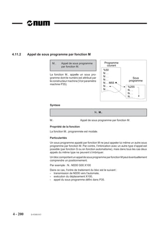 N800   G46 NU1 (DEFINITION CONTOUR POCHE OCTOGONALE)
                        N810   G01 X-32 Y-52 (DEPART POCHE)
                        N820   Y-72 EB-11.72
                        N830   X-72 EB-11.72
                        N840   Y-32 EB-11.72
                        N850   X-32 EB-11.72
                        N860   Y-52

                        N900 G46 NU9 (FIN DE DEFINITIONS GEOMETRIQUES)

                        $0 ORDRES D’USINAGE (POCHE OCTOGONALE)
                        N1000 T52 D52 M06 (FORET DIAMETRE 10)
                        N1010 S1200 M03 M40
                        N1020 G46 NU10 NP11 G81 Z-10.5 ER0 F200 (ORDRE DE PERCAGE)
                        N1030 G77 N10 N20

                        N1100 T53 D53 M06 (FRAISE EBAUCHE DIAMETRE 8)
                        N1110 S3000 M3 M40
                        N1120 G46 NU15 NP11 Z-11 P3 ER-4 EP250 EQ350 (ORDRE D’EBAUCHE)

                        N1200 G46 NU20 NP11 Z-11 P6 ER-4 (ORDRE DE SEMI FINITION)
                        N1210 G77 N10 N20

                        N1300   T54   D54 M06 (FRAISE FINITION DIAMETRE 8)
                        N1310   G77   N1110
                        N1320   G46   NU20 NP11 Z-11 P6 ER-4 EI250 EJ350 (ORDRE DE FINITION)
                        N1330   G77   N10 N20

                        N1500 M02




4 - 192   fr-938819/5
 
