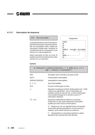 Forme 1 , sous programme H35 : 2 appels pour exécution de 2 passes de profondeur


                                                                                                                                            Forme 2 , sous programme H40 : 3 appels pour exécution de 3 passes de profondeur




                                                                                                                                                                                                                                           ,,,,
                                                                                                                                                                                                                                        ,,,,,,,,,,,,
                                                                                                                                                                                                                                   9
                                                                                                                                                                                                                                        ,,,,,,,,,,,,
                                                                                                                                                                                                                                        ,,,,,,,,,,,,
                                                                                                                                                                                                                                        ,,,,,,,,,,,,
                                                                                                                                                                                                                                        ,,,,,,,,,,,,
                                                                                                                                                                                                                                                       Forme 2




                                                                                                                                                                                                                                        ,,,,,,,,,,,,
                                                                                                                                                                                                                               7




                                                                                                                                                                                                                                        ,,,,,,,,,,,,
                                                                                                                                                                                                                                                                     h




                                                                                                                                                                                                                                                                              e
                                                                                                                                                                                                                                        ,,,,,,,,,,,,
                                                                                                                                                                                                                                        ,,,,,,,,,,,,
                                                                                                                                                                                                                                        ,,,,,,,,,,,,             g




                                                                                                                                                                                                                                                                              f
                                                                                                                                                                                                                                        ,,,,,,,,,,,,
Exécution de 2 rainurages par appel de sous programmes




                                                                                                                                                                                                                                        ,,,,,,,,,,,,
                                                                                                                                                                                                                                        ,,,,,,,,,,,,
                                                                                                                                                                                                                                        ,,,,,,,,,,,,
                                                                                                                                                                                                                                        ,,,,,,,,,,,,
                                                                                                                                                                                                                                        ,,,,,,,,,,,,
                                                                                                                                                                                                                                        ,,,,,,,,,,,,
                                                                                                                                                                                                                                        ,,,,,,,,,,,,
                                                                                                                                                                                                                                        ,,,,,,,,,,,,
                                                                                                                                                                                                                                        ,,,,,,,,,,,,




                                                                                                                                                                                                                                                                                                  95
                                                                                                                                                                                                                                                                 c
                                                                                                                                                                                                                                        ,,,,,,,,,,,,




                                                                                                                                                                                                                                                                              d
                                                                                                                                                                                                                                                       Forme 1
                                                                                                                                                                                                                                        ,,,,,,,,,,,,
                                                                                                                                                                                                                                        ,,,,,,,,,,,,




                                                                                                                                                                                                                                                                                             80
                                                                                                                                                                                                                                        ,,,,,,,,,,,,
                                                                                                                                                                                                                                        ,,,,,,,,,,,,
                                                                                                                                                                                                                                        ,,,,,,,,,,,,
                                                                                                                                                                                                                                        ,,,,,,,,,,,,




                                                                                                                                                                                                                                                                                        50
                                                                                                                                                                                                                                        ,,,,,,,,,,,,
                                                                                                                                                                                                                                        ,,,,,,,,,,,,
                                                                                                                                                                                                                                        ,,, , , , ,




                                                                                                                                                                                                                                                                 b




                                                                                                                                                                                                                                                                              a
                                                                                                                                                                                                                                        ,,,,,,,,,,,,


                                                                                                                                                                                                                               9
                                                                                                                                                                                                                                        ,,,,,,,,,,,,
                                                                                                                                                                                                                                        ,,,,,,,,,,,,




                                                                                                                                                                                                                                                                                   15
                                                                                                                                                                                                                                                                                   X
                                                                                                                                                                                                                                        ,,,,,,,,,,,,




                                                                                                                                                                                                                                   OP
                                                                                                                                                                                                                               Z
                                                                                                                                                                                                                                        ,,,,,,,,,,,,
                                                         2,5 mm.




                                                                                                                                                                                                                                                                              Y


                                                                                                                                                                                                                                                                                   OP
                                                                                                                                            3 mm.
                                                                                                                                                                                                                                         5                               30   10




                                                                                                                                                                                                                                                                                                         fr-938819/5
                                                                                                                                                                                                                                                                                                       4 - 198
 
