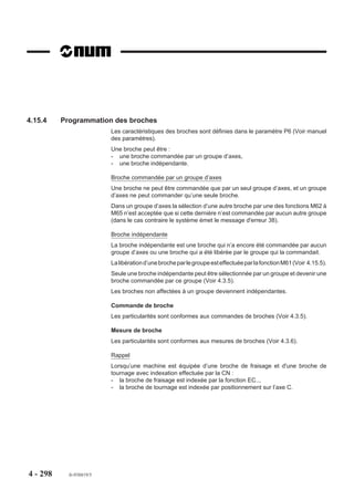 Exemple
                        Dimensions du parallèlépipède à programmer pour visualisation 3D

                                                   Z



                                              20
                                              50




                                                   Y

                                                        X       100
                        %50
                        N10 ...
                        N..
                        N40 ...
                        EM- X0 Y0 Z0 EM+ X100 Y50 Z20
                        N50 ...
                        N..
                        N..
                        N..
                        N450 M02




4 - 288   fr-938819/5
 