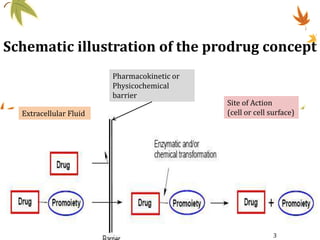 Schematic illustration of the prodrug concept
Extracellular Fluid
Site of Action
(cell or cell surface)
Pharmacokinetic or
Physicochemical
barrier
3
 