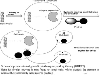 Schematic presentation of gene-directed enzyme prodrug therapy (GDEPT).
Gene for foreign enzyme is transfected to tumor cells, which express the enzyme to
activate the systemically administered prodrug 38
 