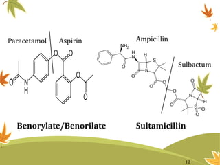 AspirinParacetamol
Sulbactum
Ampicillin
Benorylate/Benorilate Sultamicillin
12
 