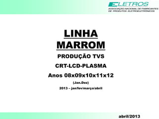 abril/2013
LINHA
MARROM
PRODUÇÃO TVS
CRT-LCD-PLASMA
Anos 08x09x10x11x12
(Jan.Dez)
2013 – jan/fev/março/abril
 