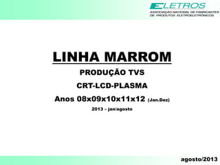 agosto/2013
LINHA MARROM
PRODUÇÃO TVS
CRT-LCD-PLASMA
Anos 08x09x10x11x12 (Jan.Dez)
2013 – jan/agosto
 