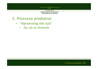 5. Processo produtivo | 52 
5. Processo produtivo 
• “Harvesting the sun” 
• Do sol ao alimento 
 