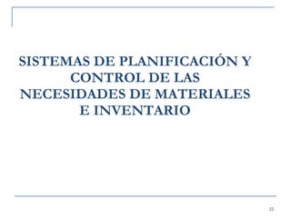 SISTEMAS DE PLANIFICACIÓN Y CONTROL DE LAS NECESIDADES DE MATERIALES E INVENTARIO 