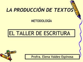 LA PRODUCCIÓN DE TEXTOS METODOLOGÍA EL TALLER DE ESCRITURA Profra. Elena Valdez Espinosa 