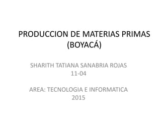 PRODUCCION DE MATERIAS PRIMAS
(BOYACÁ)
SHARITH TATIANA SANABRIA ROJAS
11-04
AREA: TECNOLOGIA E INFORMATICA
2015
 