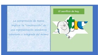 AFICHE 
10.6 
La comprensión de textos implica la “construcción" de una representación semántica coherente e integrada del mismo 
El sacrificio de hoy.  