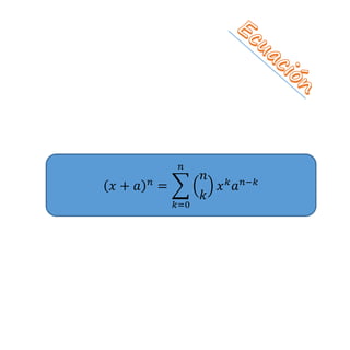 (푥+푎)푛=Σ( 푛 푘 )푥푘푎푛−푘 푛 푘=0 
 