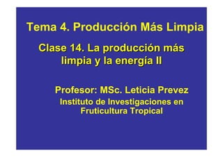 Tema 4. Producción Más Limpia
 Clase 14. La producción más
     limpia y la energía II

    Profesor: MSc. Leticia Prevez
     Instituto de Investigaciones en
           Fruticultura Tropical
 