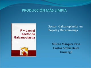 Sector Galvanoplastia en Bogotá y Bucaramanga. Milena Márquez Pava Costos Ambientales Unisangil 
