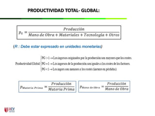 PRODUCTIVIDAD TOTAL- GLOBAL:
(R : Debe estar expresado en unidades monetarias)
 
