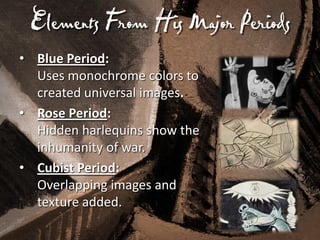Guernica’s Secret Images
• African-Influenced Period:
Conceals masks for a
psychological effect.
• Surrealism Period:
Some...