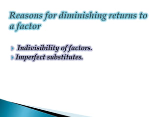  Indivisibility of factors.
 Imperfect substitutes.
 
