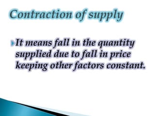 It means fall in the quantity
supplied due to fall in price
keeping other factors constant.
 
