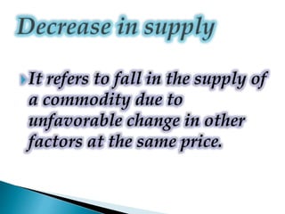 It refers to fall in the supply of
a commodity due to
unfavorable change in other
factors at the same price.
 