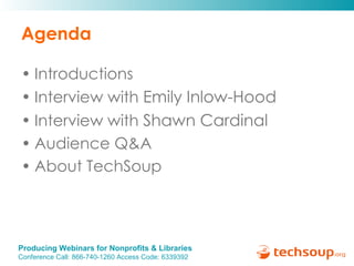 Agenda <ul><li>Introductions </li></ul><ul><li>Interview with  Emily Inlow-Hood  </li></ul><ul><li>Interview with  Shawn C...