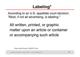 Labelling Claims Example Product Claims and Brand Messages | PDF